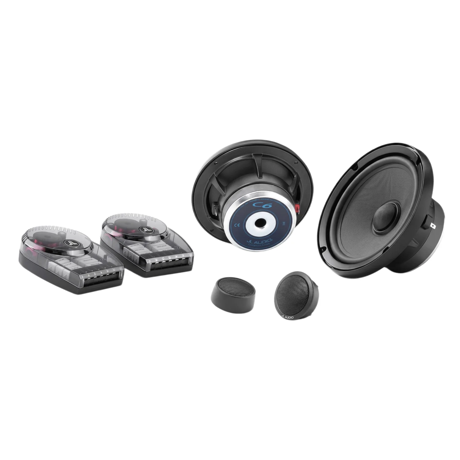 JL Audio® C6 / Car Audio / Sistema de componentes de dos vías de 6.5″ / Sensibilidad hasta 96 dB / Impedancia 4&Omega; / Conos de Polipropileno Mineral / Rejillas Incluidas / Conectores de Pala / Montaje Empotrado y en Superficie