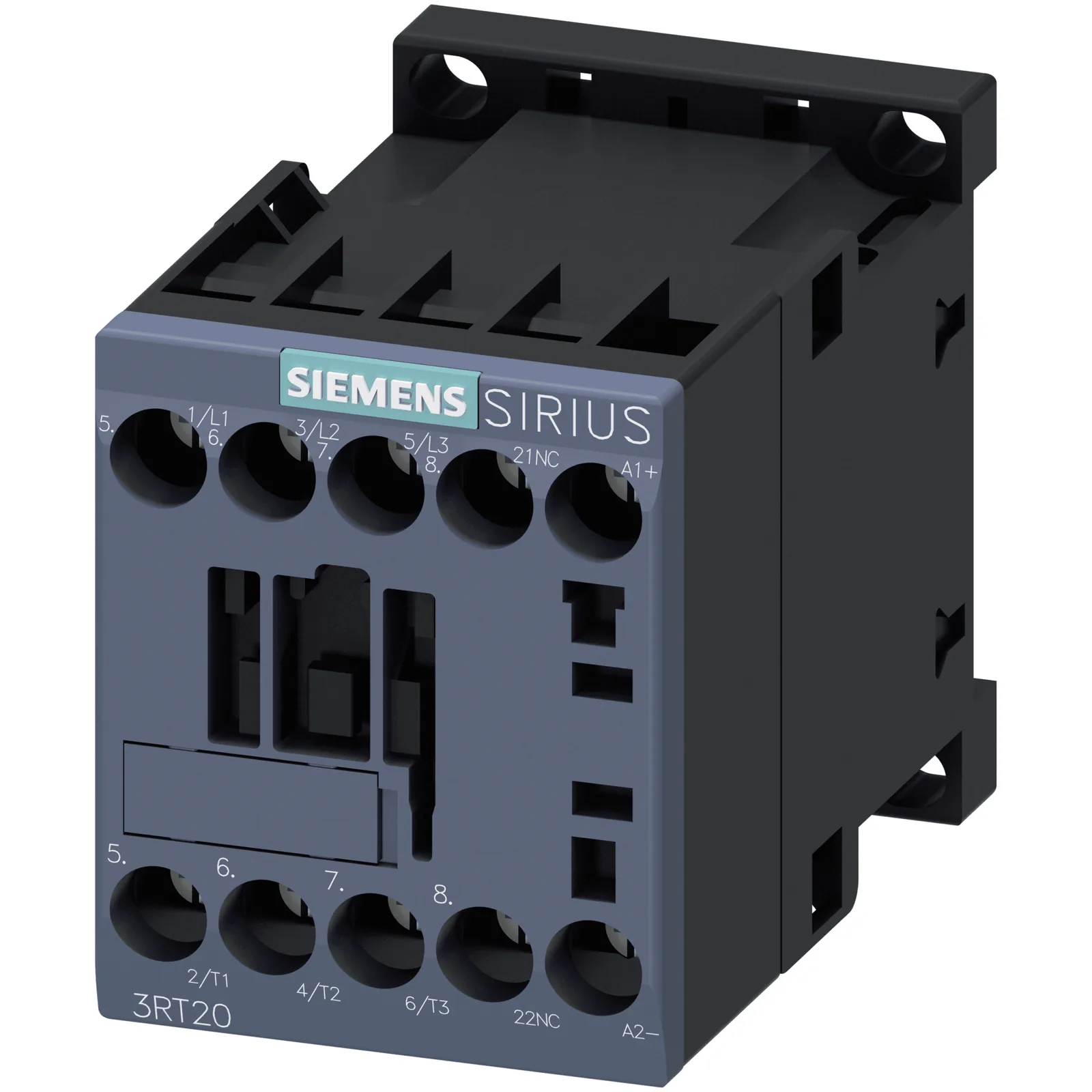 Contactor de Potencia SIRIUS 3RT2 / AC-3e/AC-3 9 A / 4 kW a 400 V / 3 Polos / 24 V DC / 1 NC Auxiliar / Bornes de Tornillo / Tamaño S00 / IP20 / Montaje en Carril DIN 35 mm