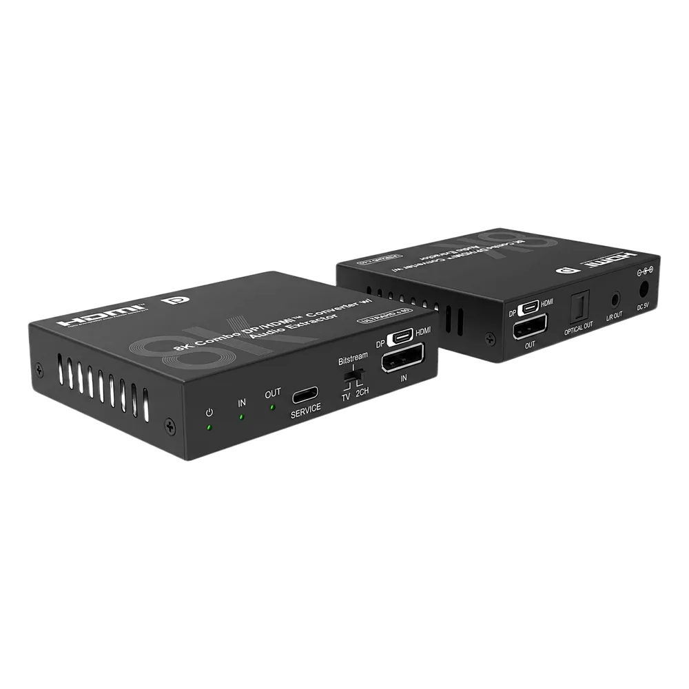 Extensor de Video DP y HDMI | Convertidor Combo DisplayPort / HDMI | Extracción de Audio | Hasta 8K30 | 4K120 | HDCP 2.3 | Múltiples Formatos de Audio | HDR10