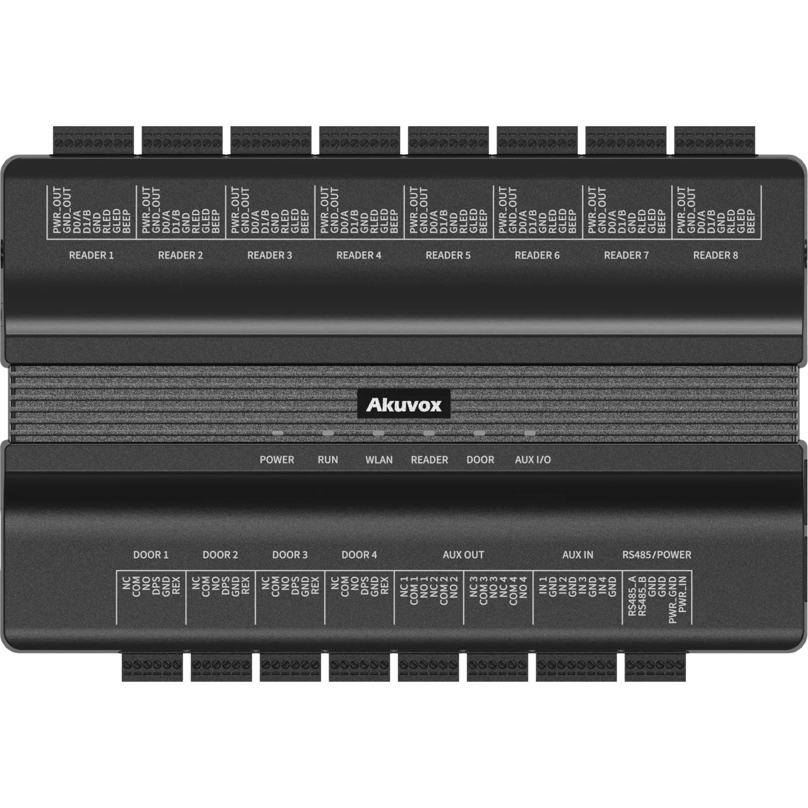 Controlador de Acceso 4 Puertas / Linux / 100,000 Usuarios y 500,000 Tarjetas / 200,000 Registros / RS485 Wiegand OSDP / TCP-IP / PoE IEEE802.3at / WiFi 2.4GHz y 5GHz / LTE Opcional / 8 Relés / 8 Puertos Wiegand-RS485 / 12 Entradas / 8 Salidas / Mo