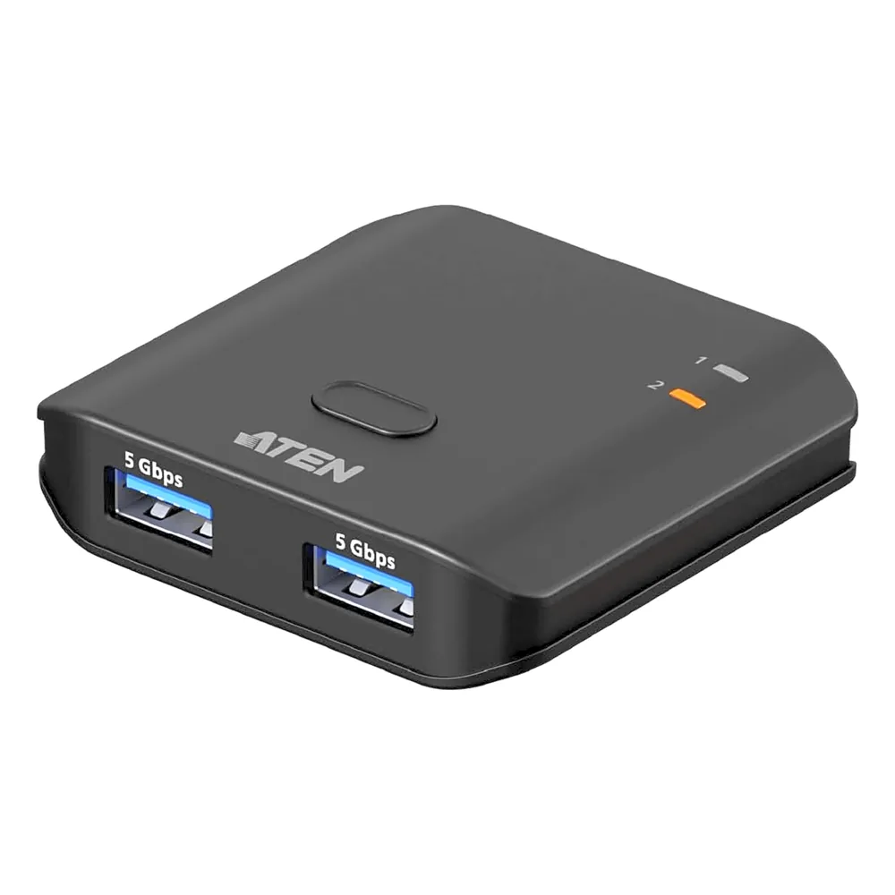 Switch USB 3.2 Gen 1 Essentials | 2 Puertos USB Tipo-A | 2 Computadoras | 5 Gbps | InstaSync | Botón Físico | Diseño Compacto | Plug-and-Play