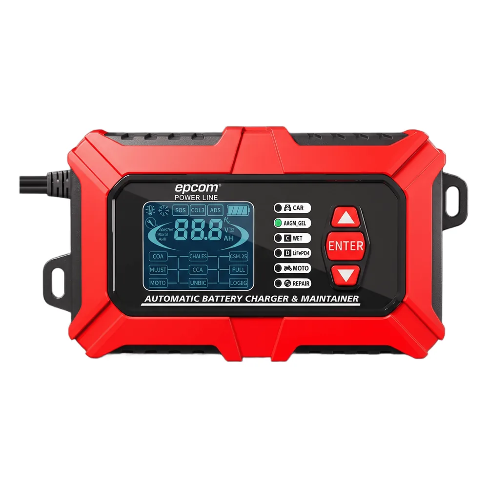 Cargador para baterías | Rojo | AGM -GEL-LITIO | CARROS | MOTOS | CON CAPACIDAD DE 2 AH HASTA 100 AH