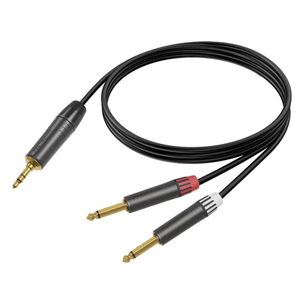 Cable de Audio | Plug 3.5mm estéreo a 2 Plugs 1/4 in mono | Conector Seetronic Serie M MTP3C-BG - MP2X-BG | Longitud 5m