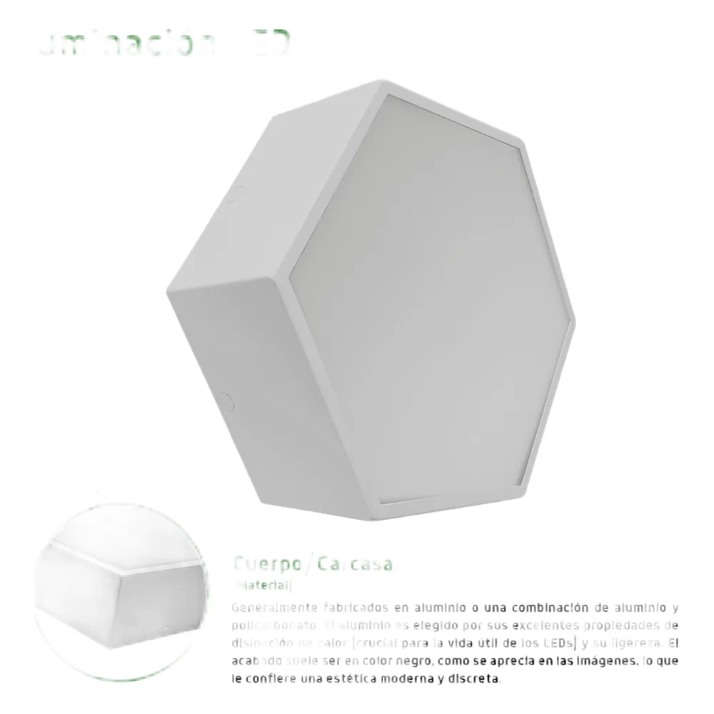 Lampara LED Poligonal de 18 W / 1 800 lm / 127-265V~50/60Hz / Acabado Blanco Mate / Angulo de Luz 140° / Dimensiones 230 x 80 mm (Largo y Alto) / Sobreponer /Luz Fría 6 500 K