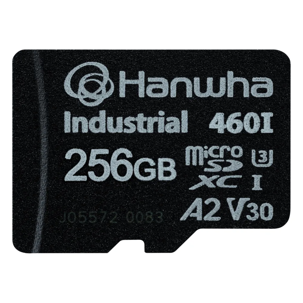 Memoria MicroSD industrial 256 GB / 100 MB/s Lectura / 80 MB/s Escritura / V30/U3/A2 / Especializada camaras Hanwha Vision