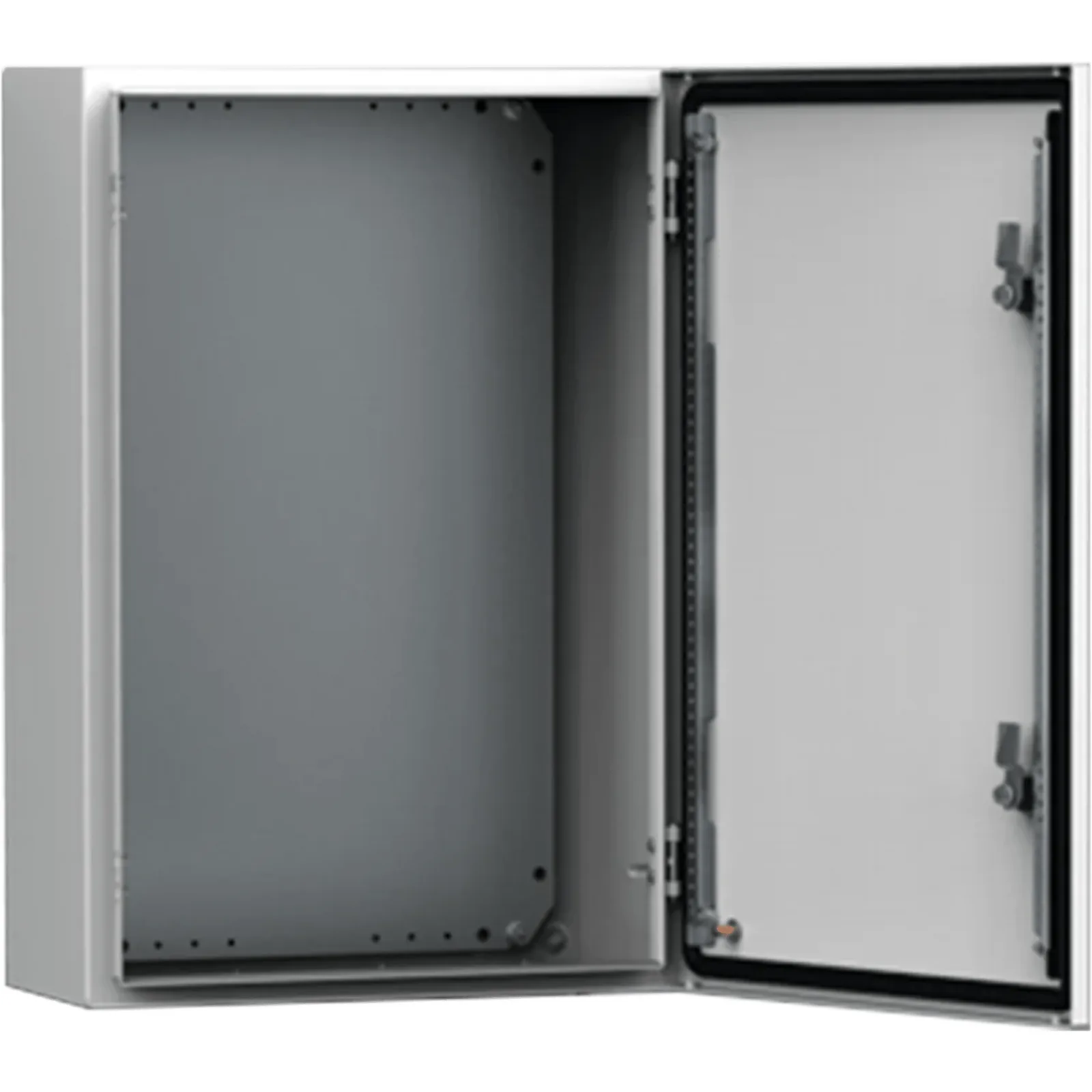 Gabinete Mural MAS 400 x 400 x 210 mm (15.7 x 15.7 x 8.3 in) / IP66 / NEMA 4/12/13 / IK10 / Acero Dulce 1.5 mm / Platina de Montaje Incluida / Color Gris Claro RAL 7035