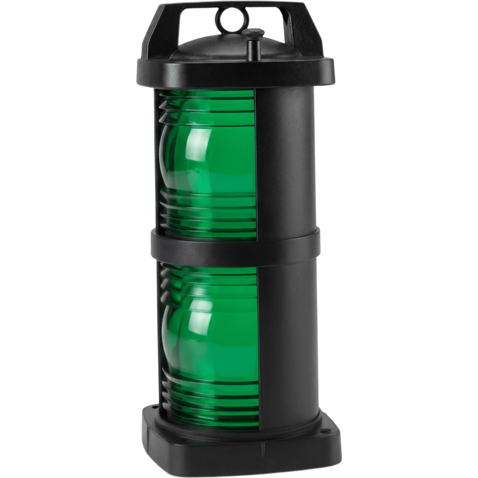 Foco de Señalización Marina Color Verde / Polímero de Policarbonato Negro Relleno de Fibra / Visibilidad 112-1/2° / Tapa de Acceso Hermética / Visibilidad 3 Millas (4.8 km)