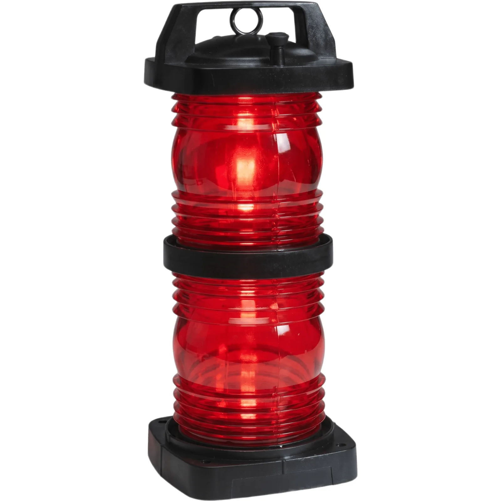 Luz Doble Lente Color Rojo / Visibilidad 360° / Alcance 3 Millas Náuticas / Policarbonato Negro Relleno de Fibra / Zócalo Prefocalizado Mediano Pre-Cableado