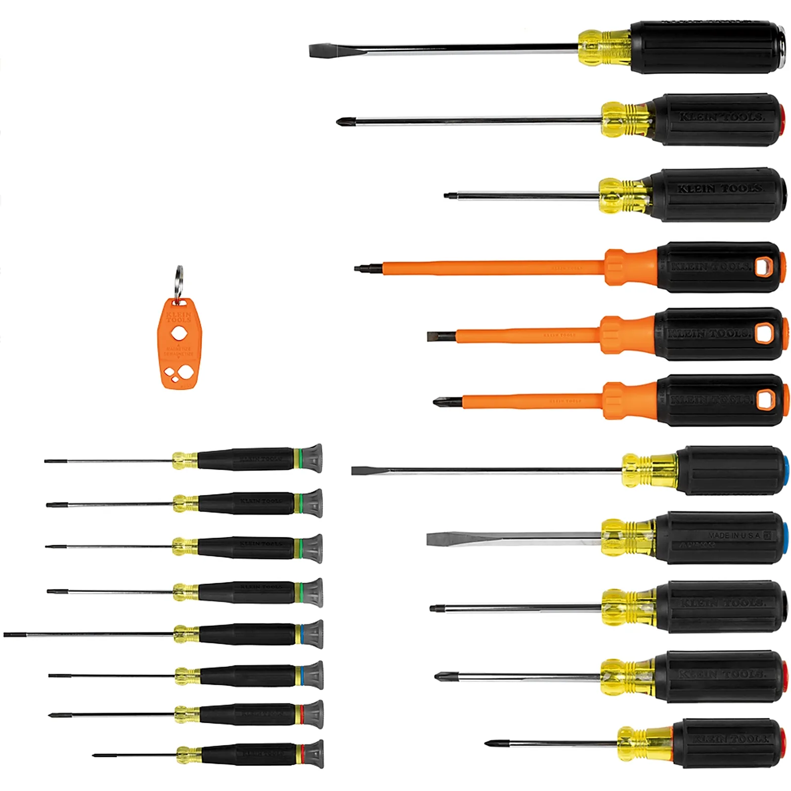 Juego de Desarmadores Codificados por Color / 20 Piezas / Punta Plana, Phillips, TORX y Cuadrada / Mangos Cushion-Grip / 3 Piezas con Aislamiento.