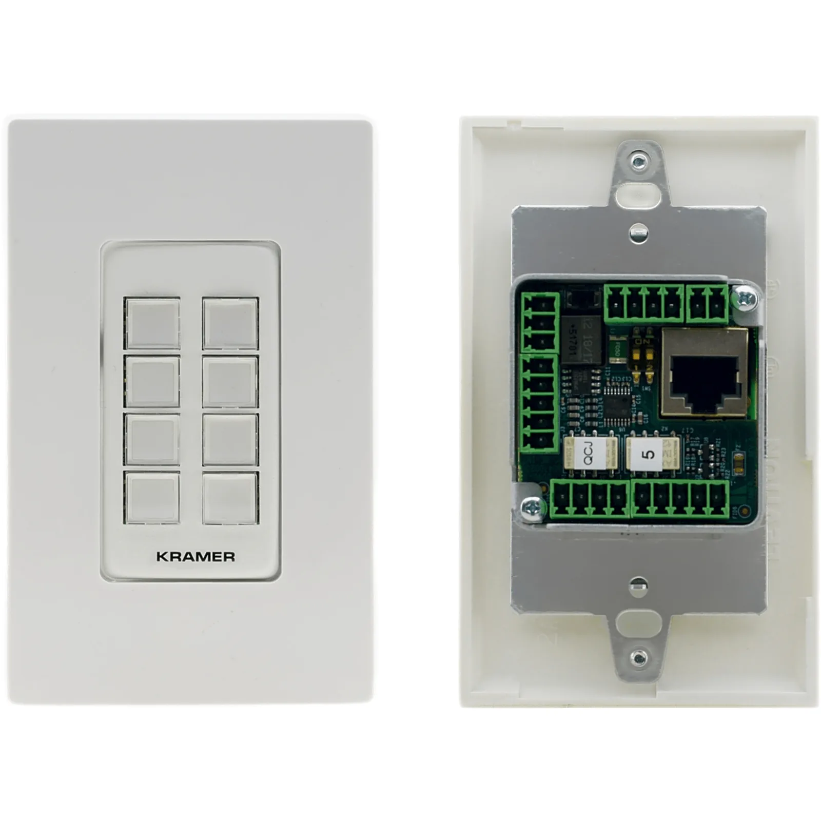 Botonera de Control 8 Botones | PoE | Puertos RS-232, RS-485, IR, Relés, GPI/O | K-NET | Programable con K-Config | Instalación en Caja 1-Gang