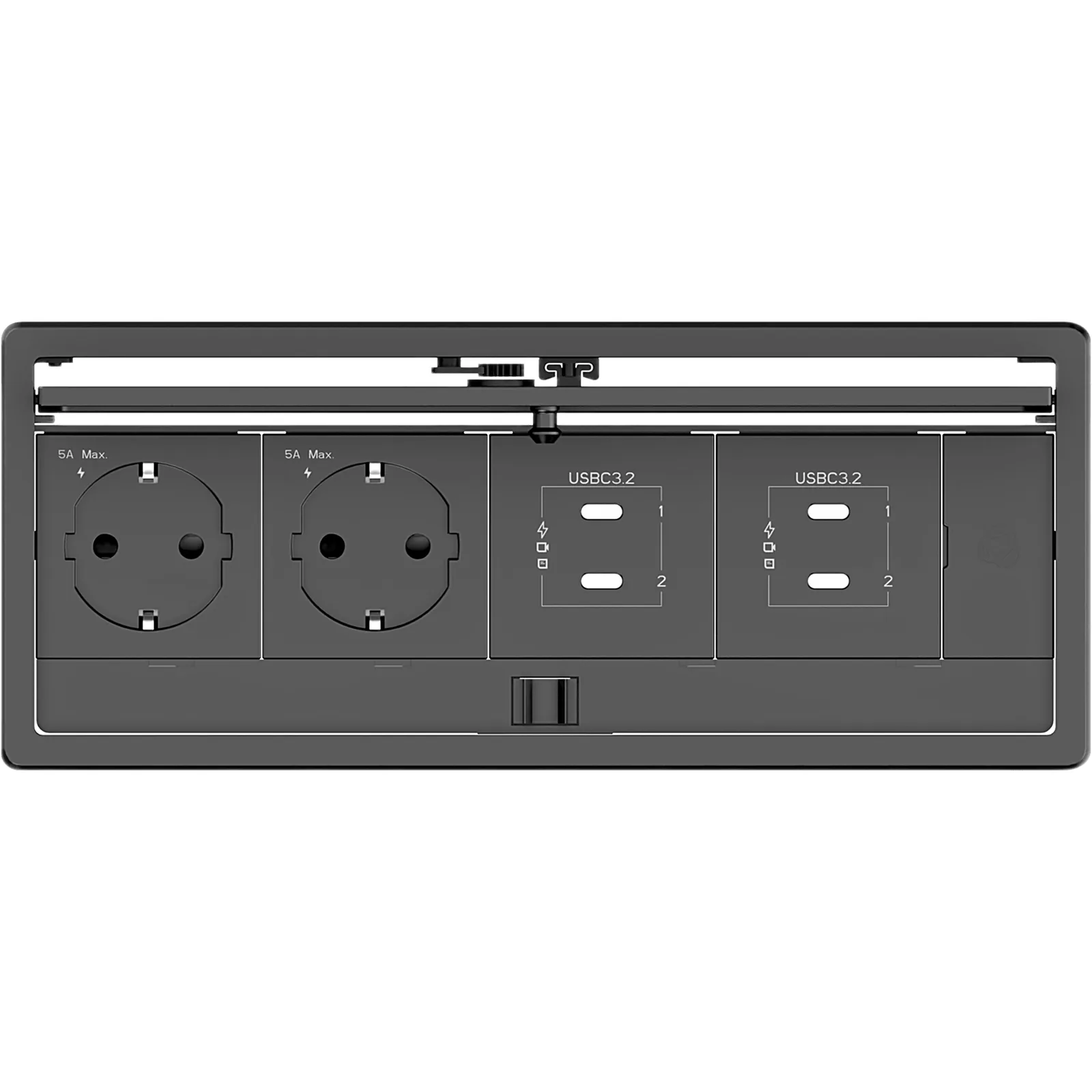 Table In-Surface Connectivity Box | 4 Módulos | Diseño Minimalista | Instalación desde Arriba | Negro-RAL 9011 | 242 x 99.5 x 113 mm (9.52 x 3.91 x 4.45 in)