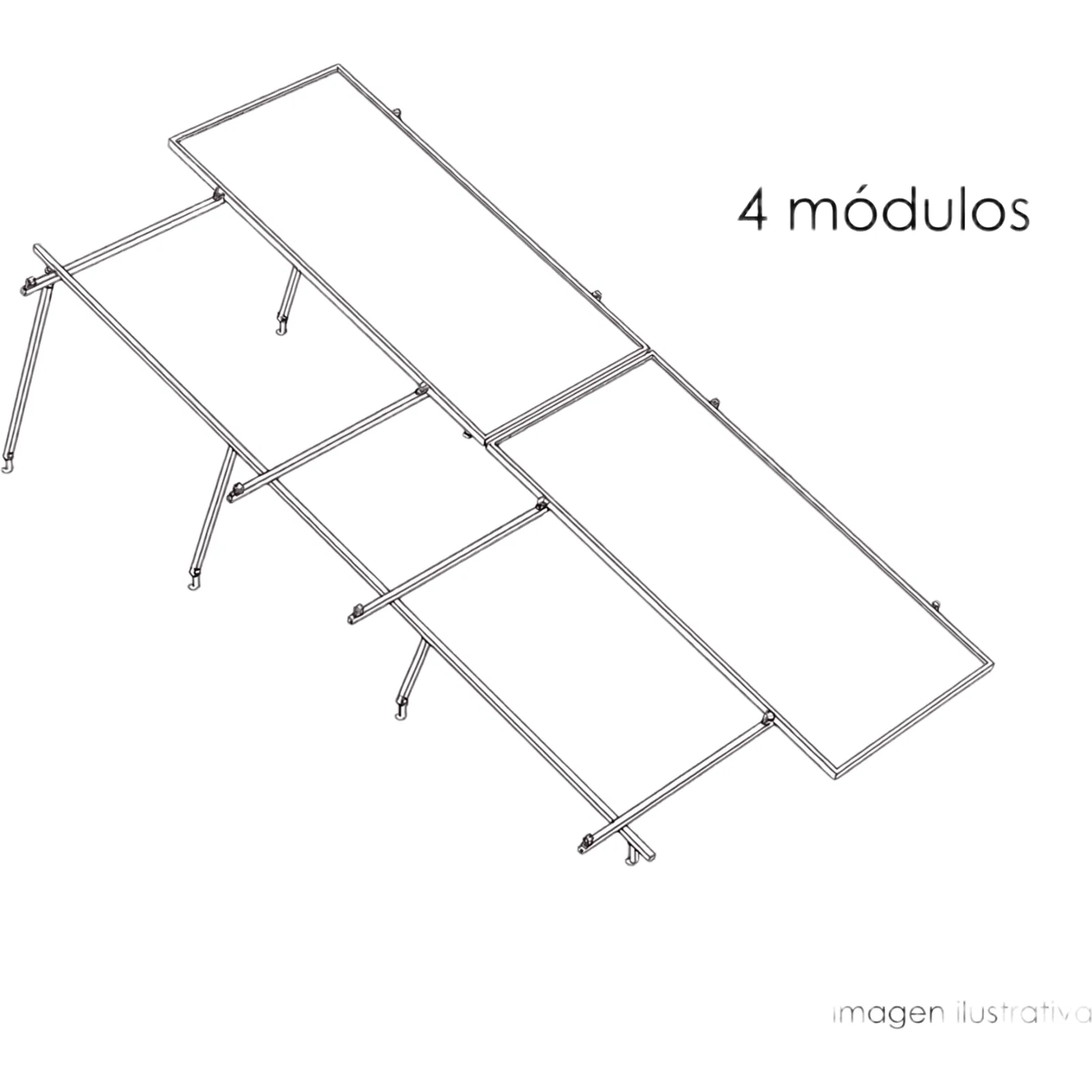 Kit Basel Sistema de Montaje Solar para 4 Módulos / Inclinación 10° / Para Módulo 645 W / Dimensiones del Módulo 2.382 m (7.8 ft) x 1.134 m (3.7 ft) / Velocidad de Viento 170 km/h / Losa Plana Doble Fila
