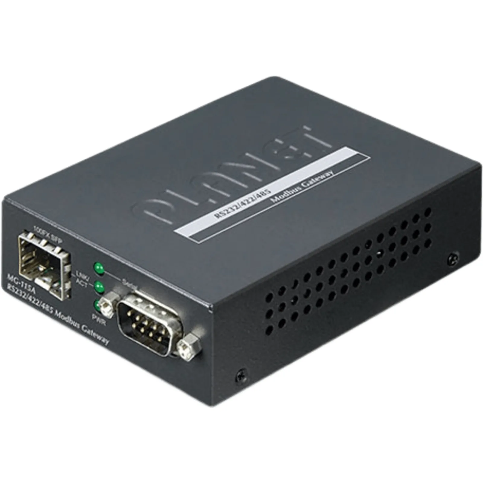 Gateway Modbus 1 Puerto RS232/422/485 / Conversión Modbus TCP/RTU/ASCII / 1 Puerto 100BASE-FX SFP / Gestión Web y Telnet / Modos Maestro y Esclavo / Hasta 32 Conexiones TCP / Carcasa Metálica / Instalación Riel DIN o Pared / -