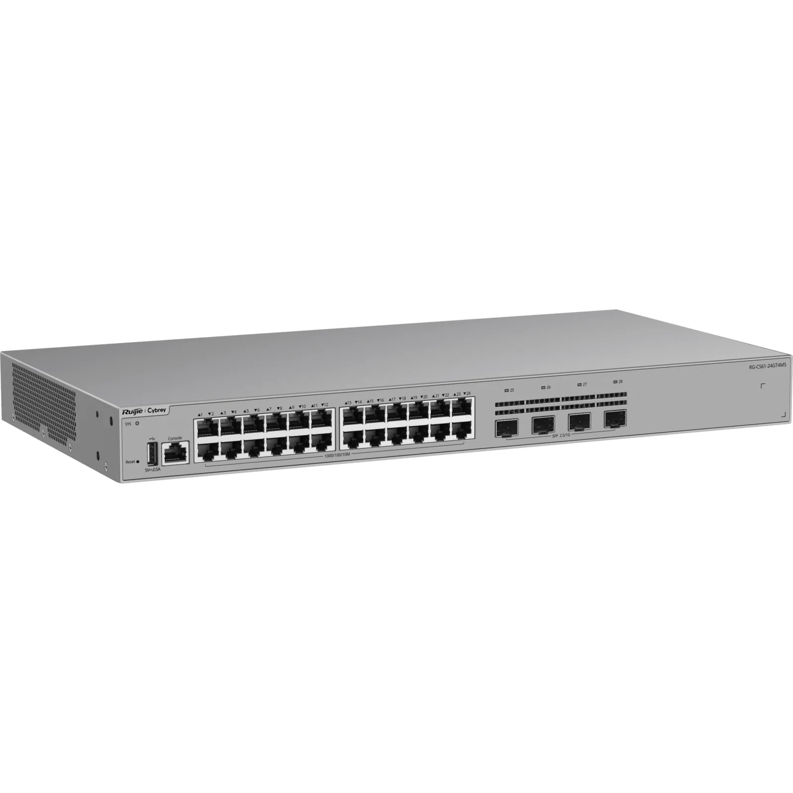Switch Capa 3 Acceso / 24 Puertos Gigabit / 4 Puertos SFP 2.5GE / Sin PoE / Capacidad 68 Gbps / VSU / Capa 3 OSPF / Ventilador Sin Ventilador / 1 RU / Línea Cybrey