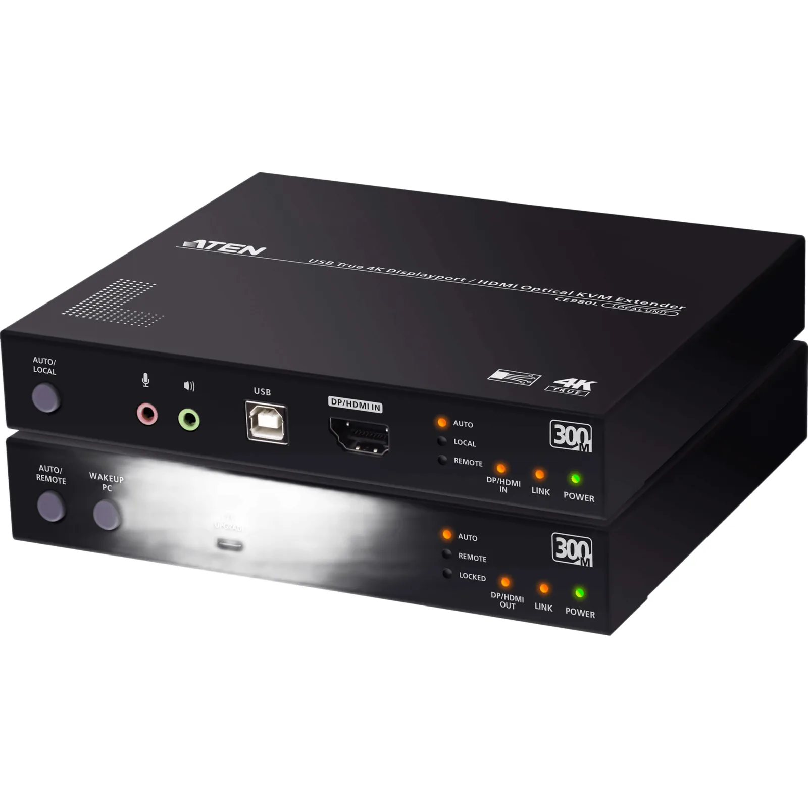 Extensor KVM Óptico USB True 4K | DisplayPort-HDMI | 300 m (984.3 ft) | Resolución 4K @ 60 Hz 4:4:4 | HDR10 | RS-232 | USB 2.0 | Audio Estéreo y Embebido | SFP+ 10 Gbps