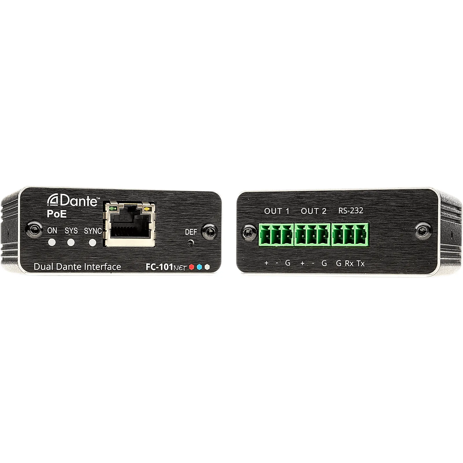 Decodificador Dante | 2 Canales | Salidas Mono Balanceadas | Alimentación PoE | Control de Volumen | Conversión 32 bits | Frecuencia de Muestreo 96 kHz | Kramer Protocol 3000