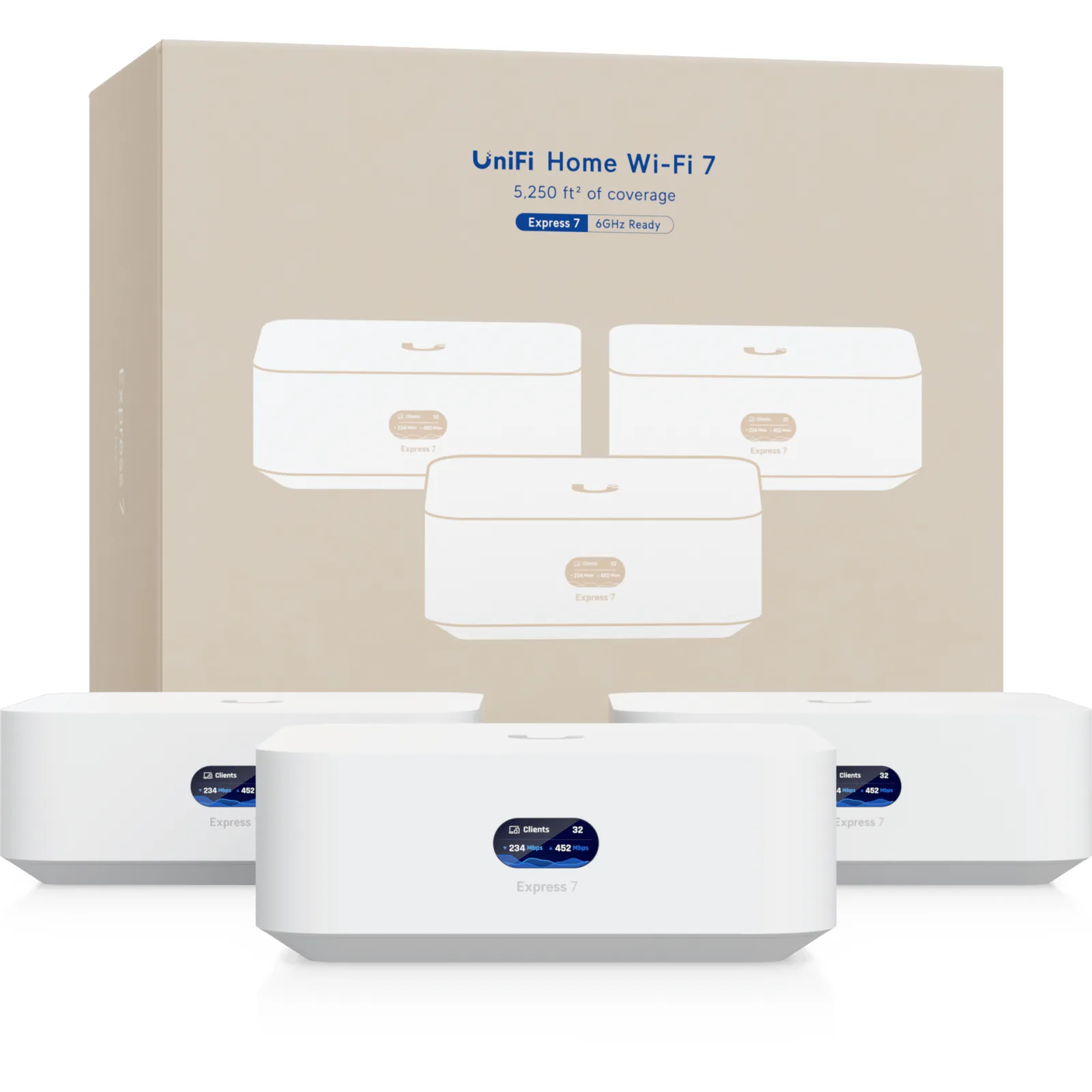 WiFi para todo el Hogar, UniFi Express UX7 Kit de 3 Piezas, Cloud Gateway WiFi 7 Compacto con Puerto WAN 10G, Escalable en Malla para Red Completa o Punto de Acceso