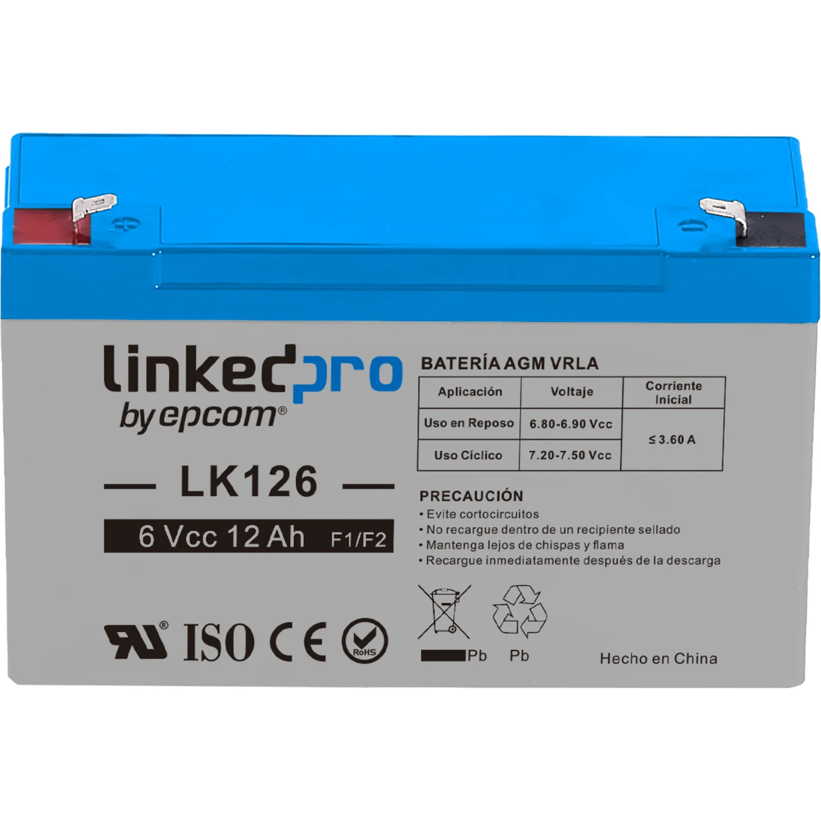 Batería de respaldo 6 V | 12 Ah | AGM | Especial para Seguridad Electrónica | UPS | Sistemas de Emergencia | Vida útil 5 años | Terminales F1 + Adaptador F2