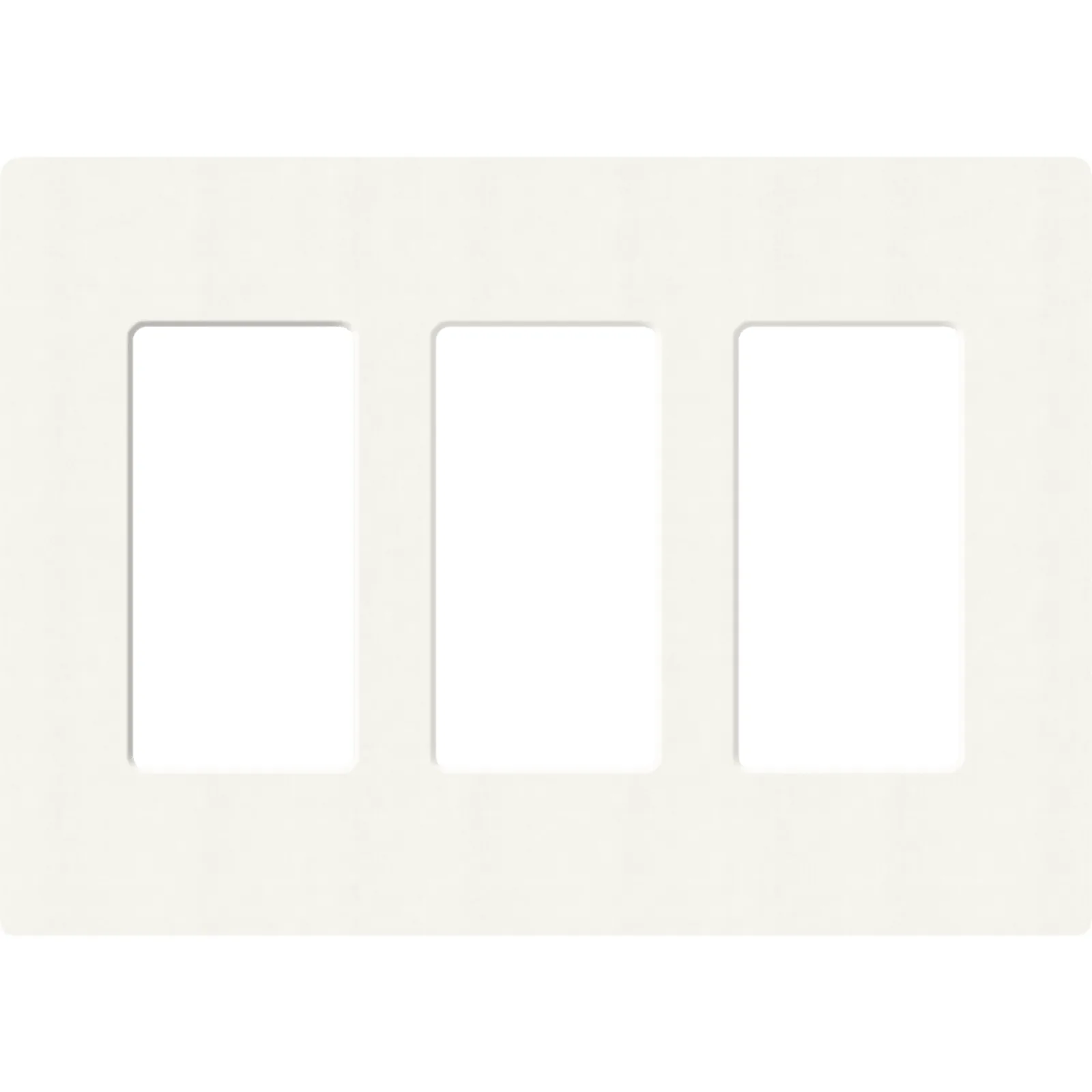 Placa de pared de 3 espacios sin tornillos visibles en acabado Snow satinado, compatible con atenuadores e interruptores Lutron Maestro, Diva, Claro y controles Pico