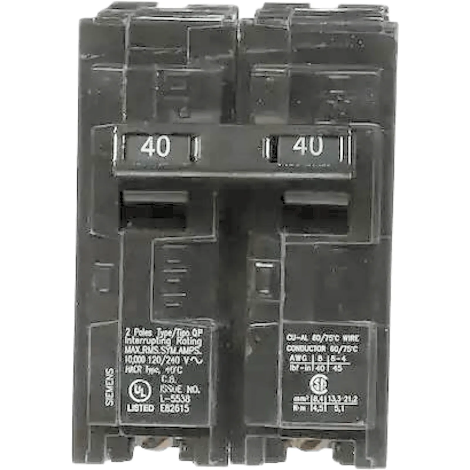 Interruptor automático enchufable tipo QP 2 polos, 40 amp.