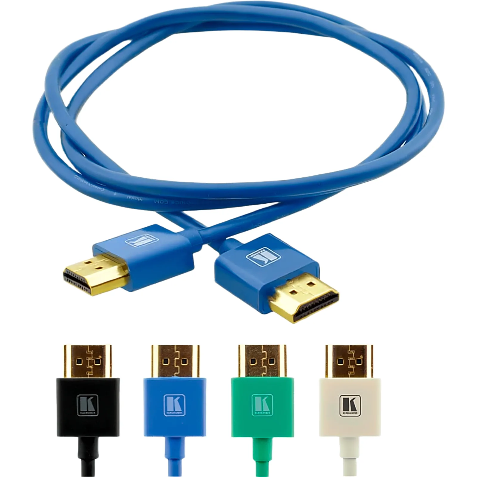 Cable HDMI Ultra Delgado Alta Velocidad con Ethernet | 4K@60Hz (4:4:4) | 18Gbps | Conector HDMI Delgado 16 mm (0.63 in) | Radio de Curvatura 36 mm (1.42 in) | Triple Blindaje | Conectores Chapados en Oro 24K | 0.9 m | Azul