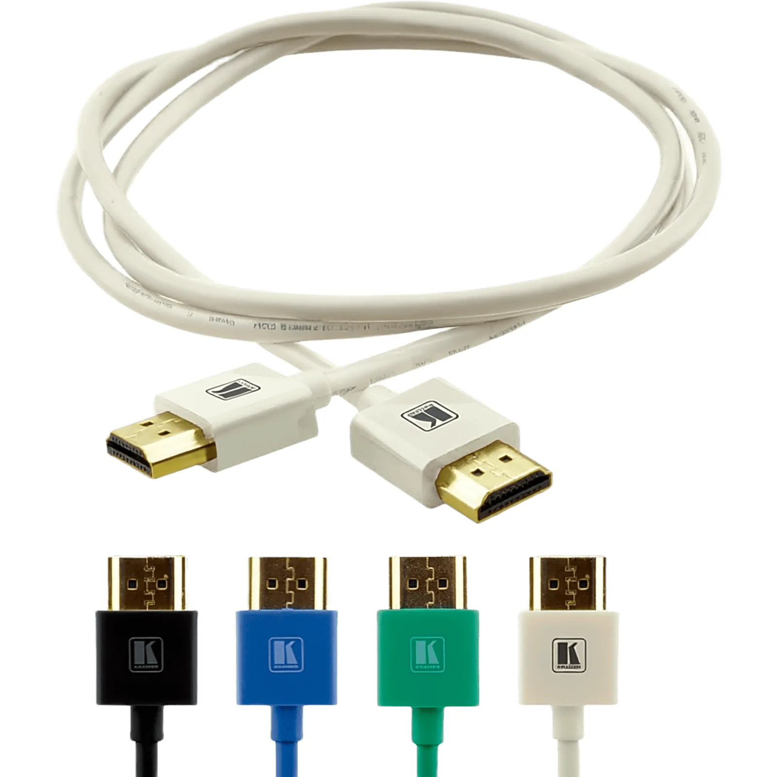 Cable HDMI Ultra Delgado Alta Velocidad con Ethernet | 4K@60Hz (4:4:4) | 18Gbps | Conector HDMI Delgado 16 mm (0.63 in) | Radio de Curvatura 36 mm (1.42 in) | Triple Blindaje | Conectores Chapados en Oro 24K | 0.9 m | Blanco