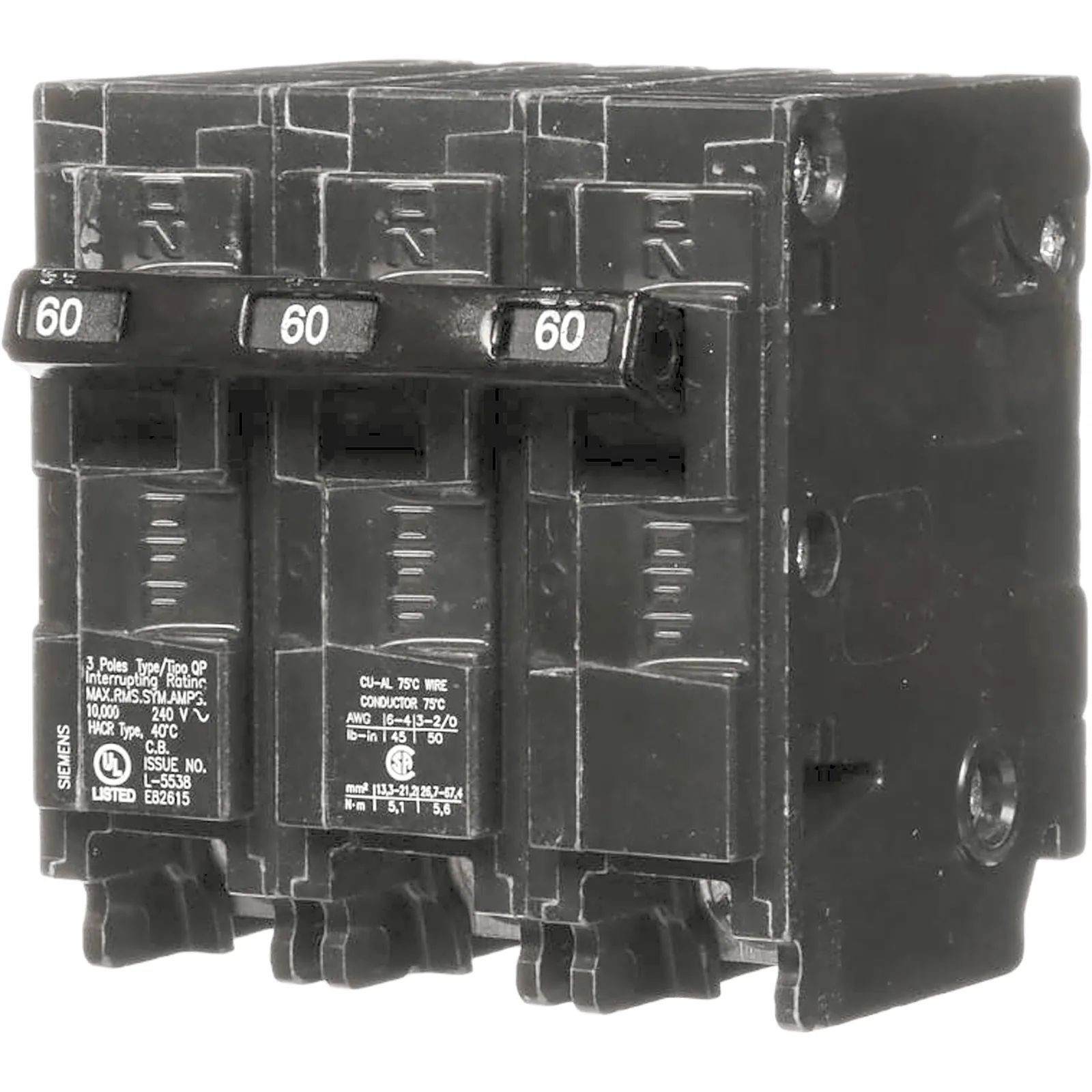 Interruptor automático enchufable tipo QP 3 polos, 60 amp