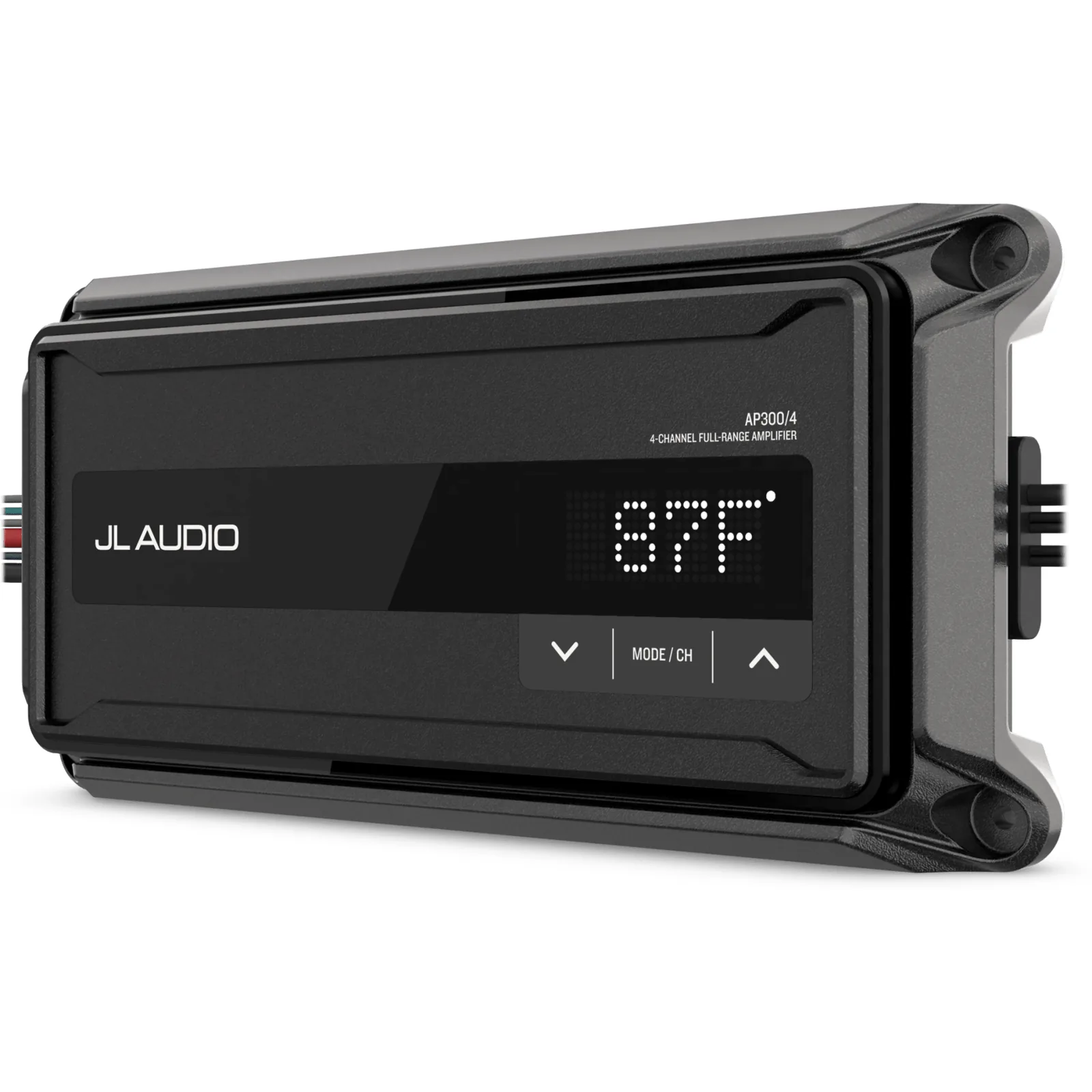 Amplificador Náutico Compacto / 4 Canales / Clase D / 150 W x 2 Puenteado / IP67 / 9-16 VDC / Filtros Paso Alto/Bajo / Refuerzo de Graves / JL Audio AP
