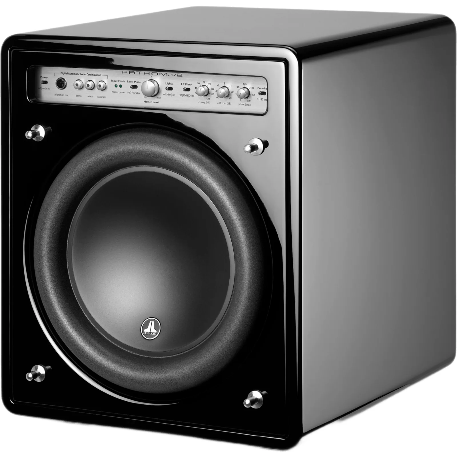 Subwoofer Fathom v2 con Amplificador Integrado / 10″ / 1100 W Short Term / 27-111 Hz (±1.5 dB) / Carcasa Sellada / Negro Brillante / D.A.R.O. / RCA y XLR / Rejillas Incluidas