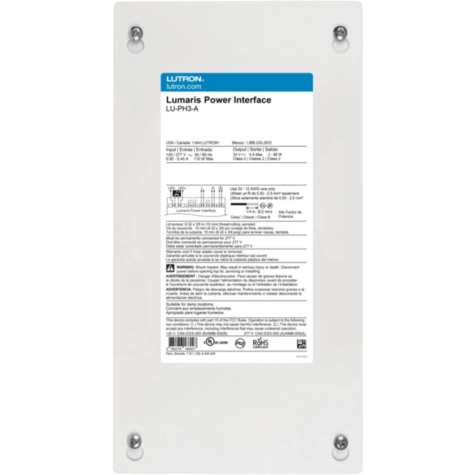 Lumaris - Interfaz de Alimentación para Tape Light / 96 W / 24 V CC / Protección de Cortocircuito y Sobrecarga
