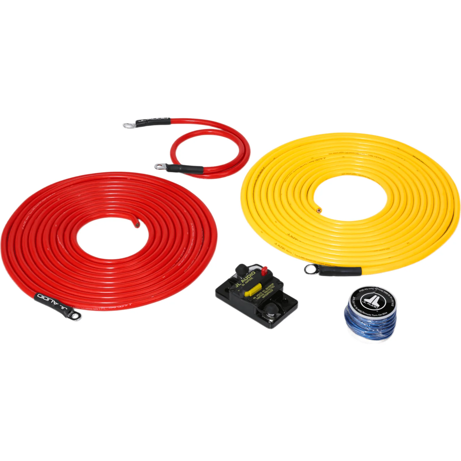Kit Náutico de Conexión de Alimentación Premium / 6 AWG / 12 V / Un Amplificador / Hasta 6.09 m (20 ft) de Batería / Cobre OFC Puro Estañado / Disyuntor Marino 50 A IP67 / SAE J1171 / Terminales de Acero Inoxidable