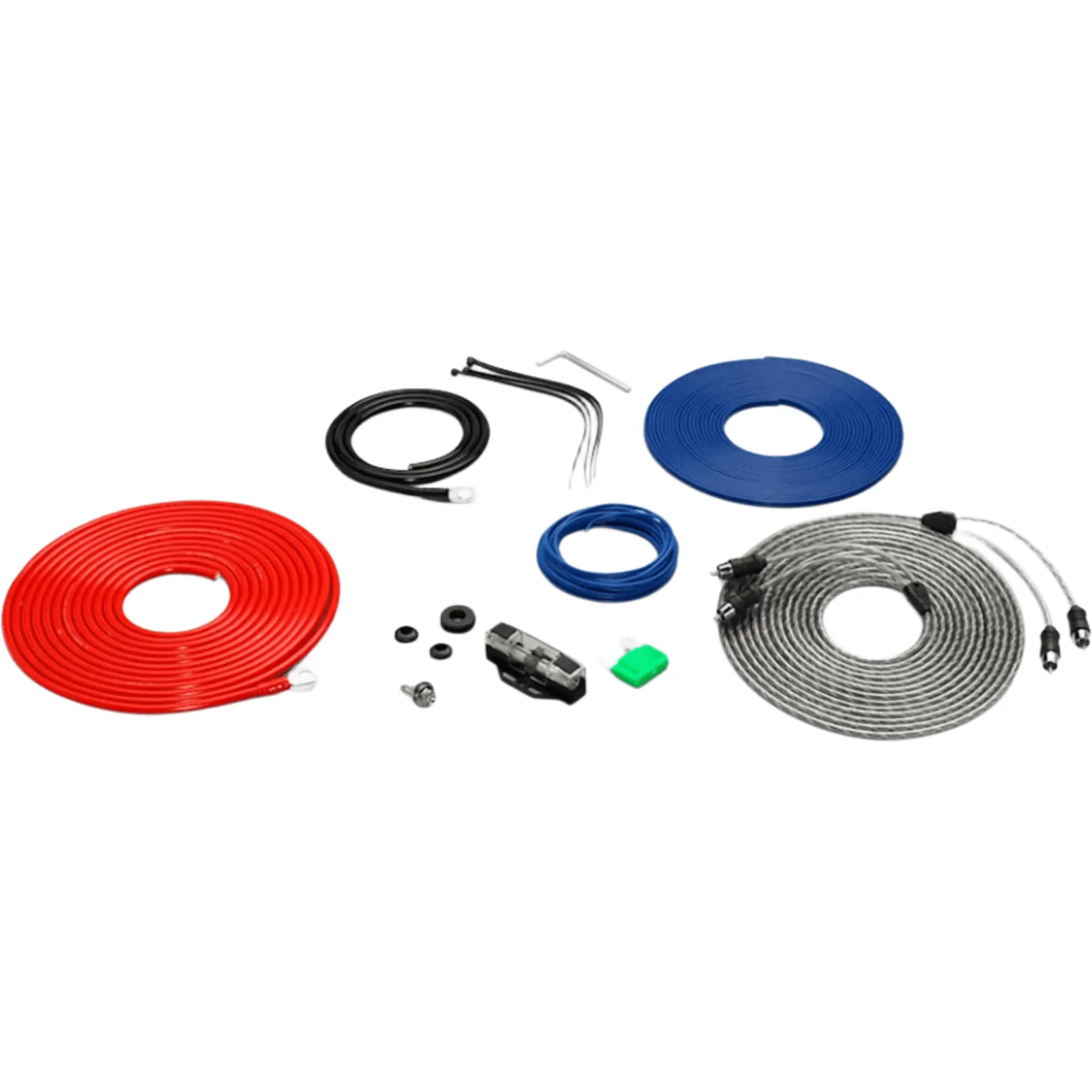 Kit de Conexión para Amplificador / Capacidad 30 A / Sistema 12 V / Cable Principal 8 AWG / Fusible MAXI 30 A / Incluye Cable de Alimentación 5.18 m (17 ft) / Cable de Tierra 0.91 m (3 ft) / Cable de Encendido Remoto 5.18 m (17 ft) / Cable d