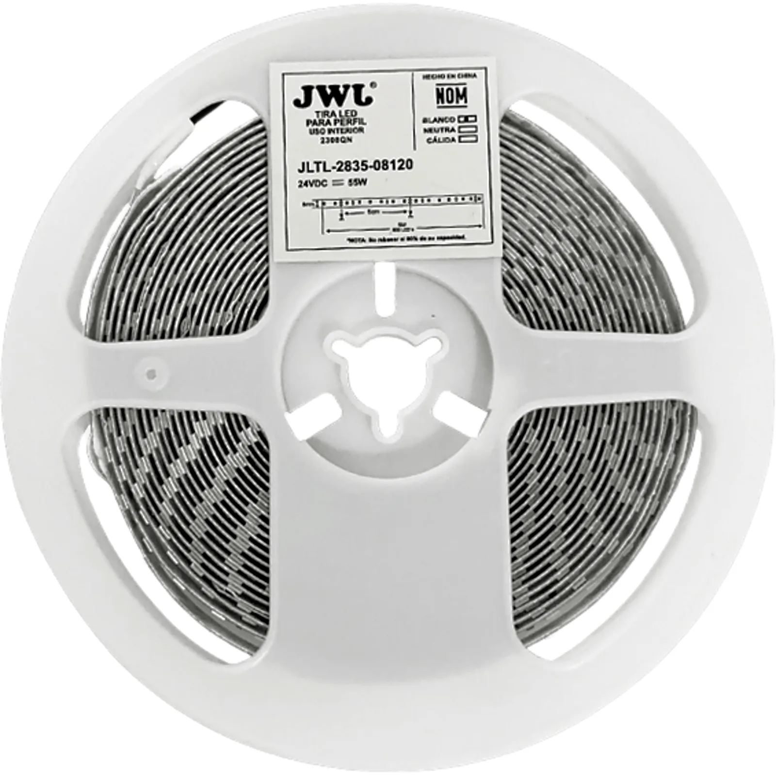 Tira LED de 5 metros / Luz Cálida 2700K /11W por metro / 24 VDC / 8 mm de Ancho / 120 LEDs por metro / Angulo de Luz de 140° / IP20 / Policarbonato / Corte cada 5 cm.