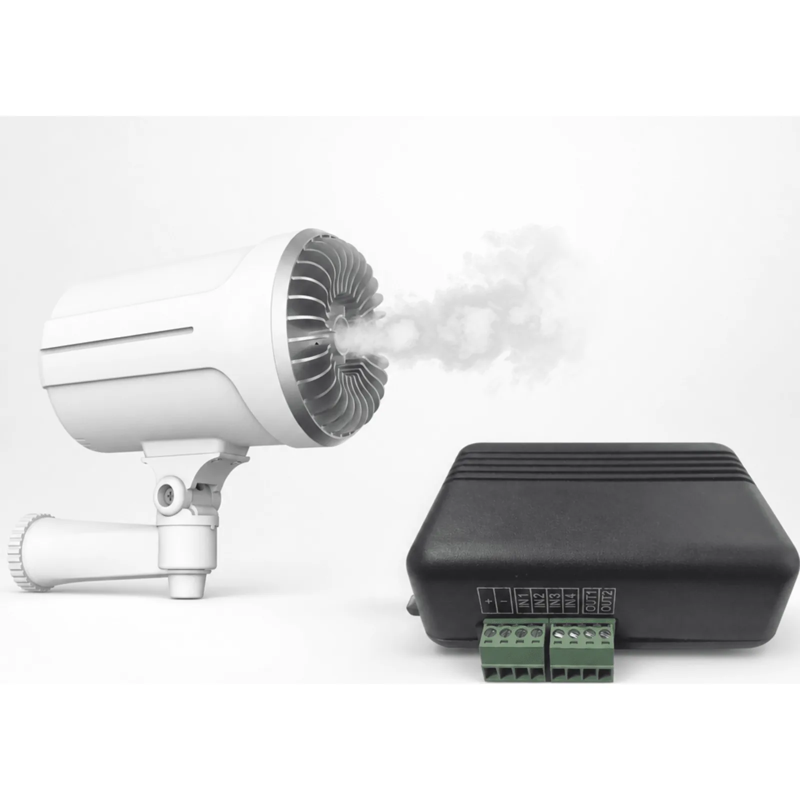 Kit Comunicador 4GLTEM + Generador de Niebla / 4 Entradas y 2 Salidas / 2 Años de Servicio Incluidos / Notificación PUSH e Email / Activación Remota / Cubre 150m³ en 10 Segundos / Contacto Seco