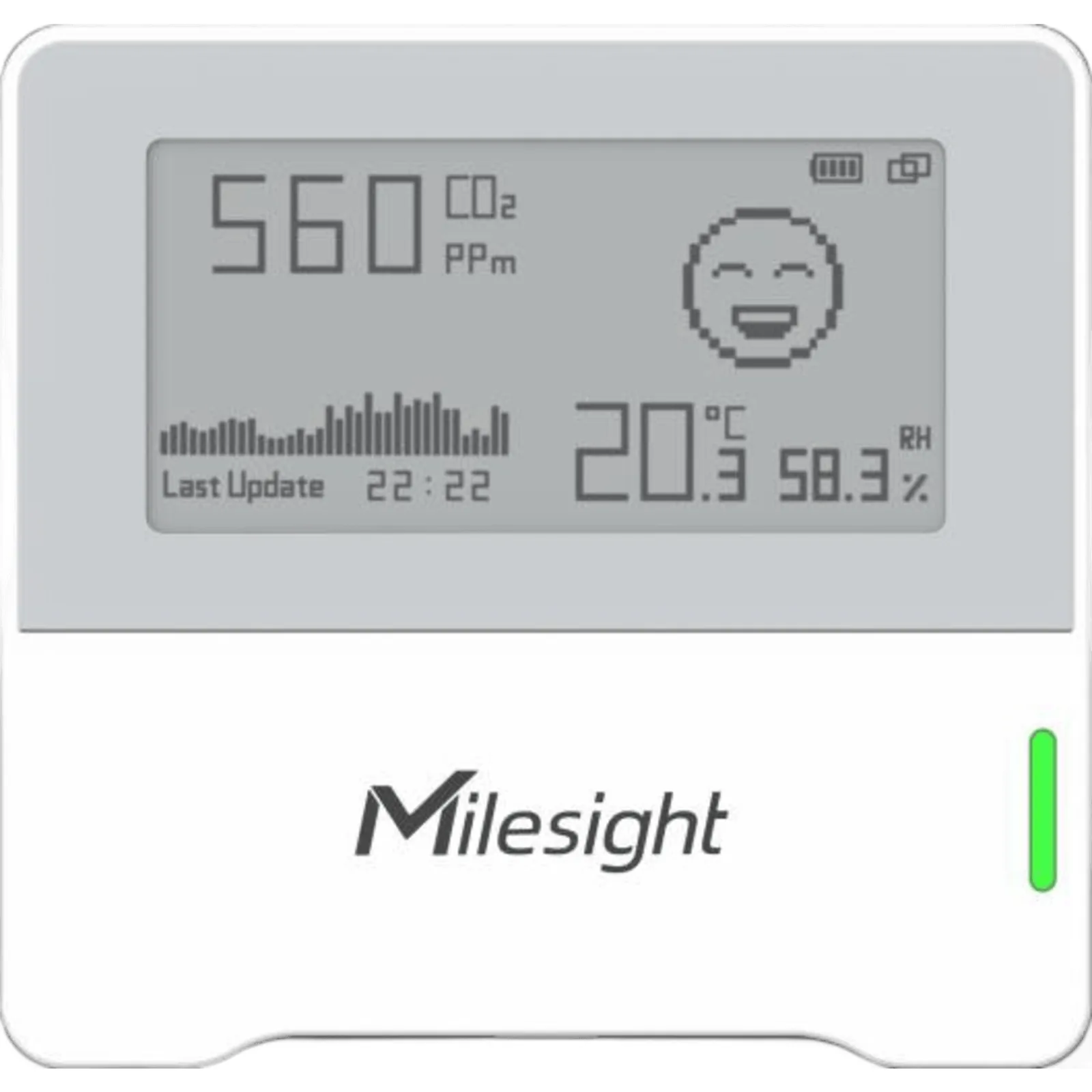 Sensor de Monitoreo Ambiental Interior / CO2 NDIR 400-5000 ppm / Temperatura ±0.2°C / Humedad ±2% RH / Pantalla E-ink 2.13 Pulgadas / LoRaWAN / NFC / Batería hasta 4.5 Años