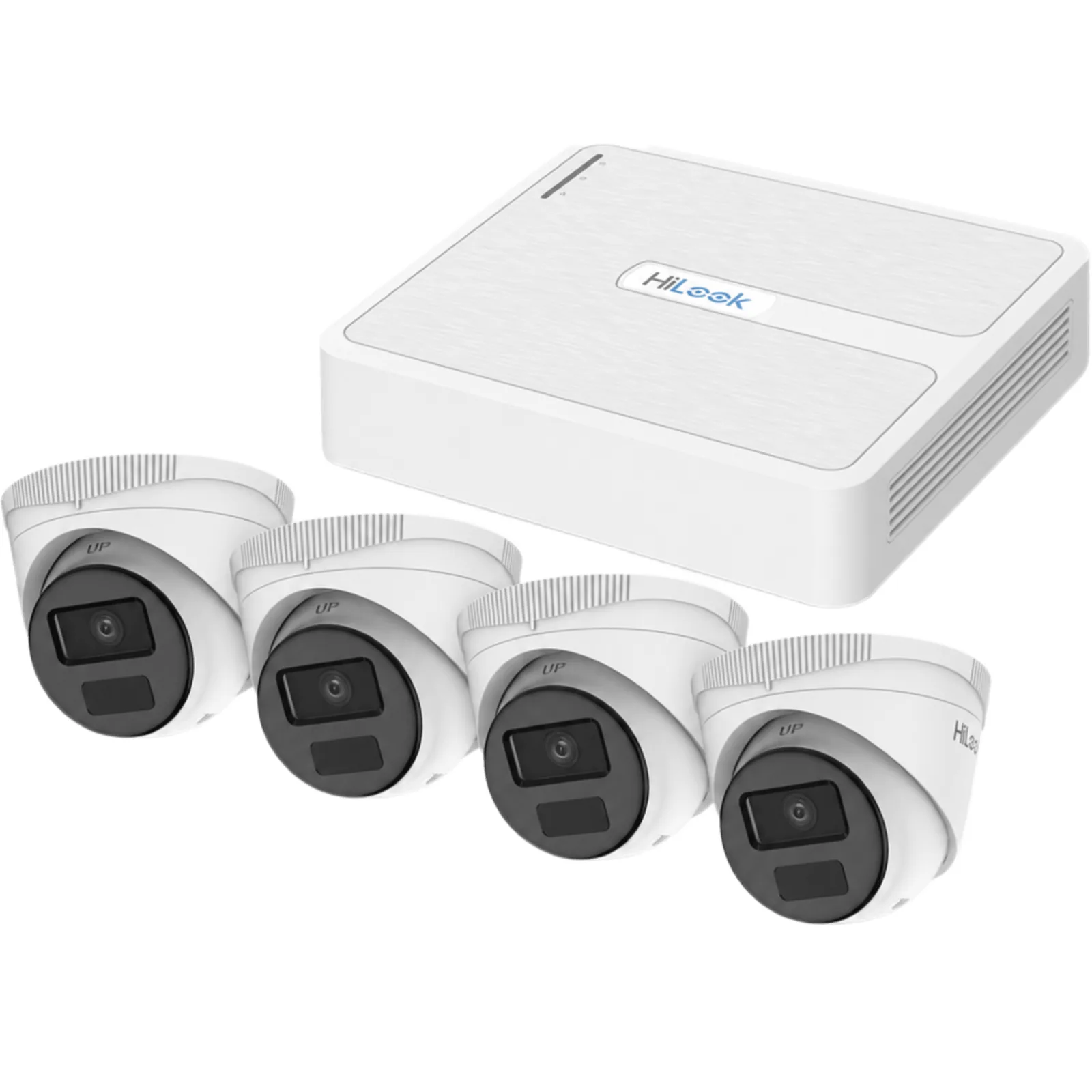 Kit IP 2 Megapixel / NVR de 4 Canales con 4 Puertos PoE+ / 4 Cámaras IP Turret para Exterior / H.265+ / IR 20 m (65.6 ft) / IP67
