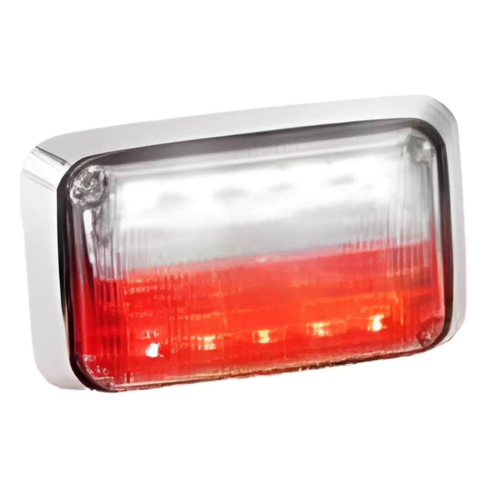 Luz de advertencia Quadraflare LED con flasher integrado y mica transparente, en combinación de colores rojo y claro.