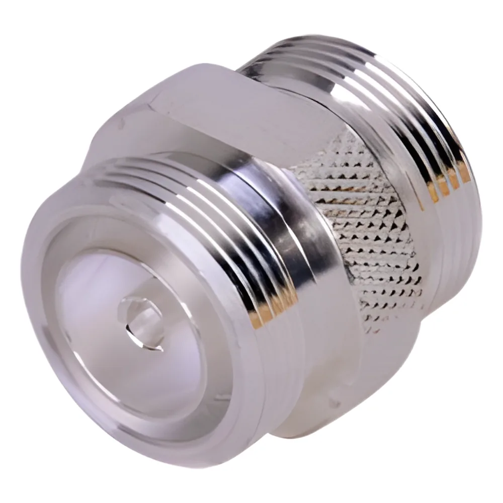 Adaptador Barril de Conector DIN-7-16 Hembra a DIN 7-16 Hembra, Plata/ Plata/ Teflón.
