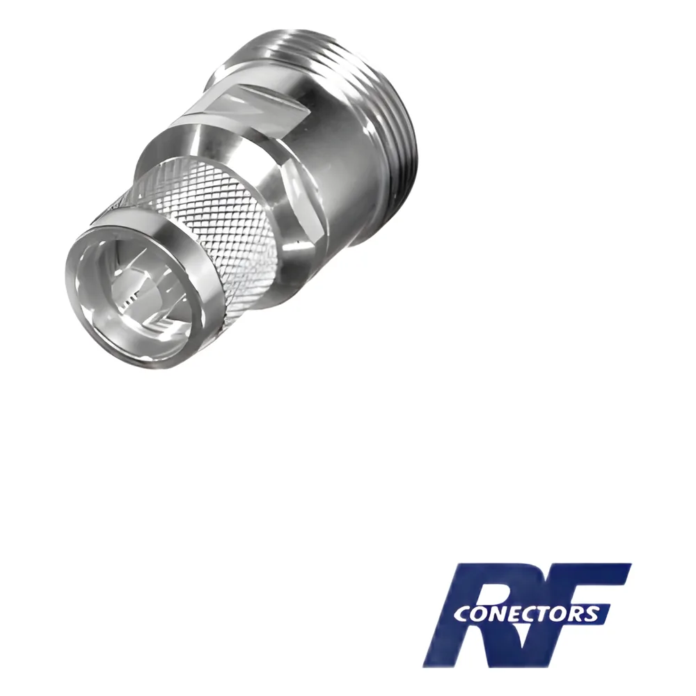 Adaptador en Línea, de Conector DIN 7-16 Hembra a N Macho, Plata/ Plata/ Teflón.