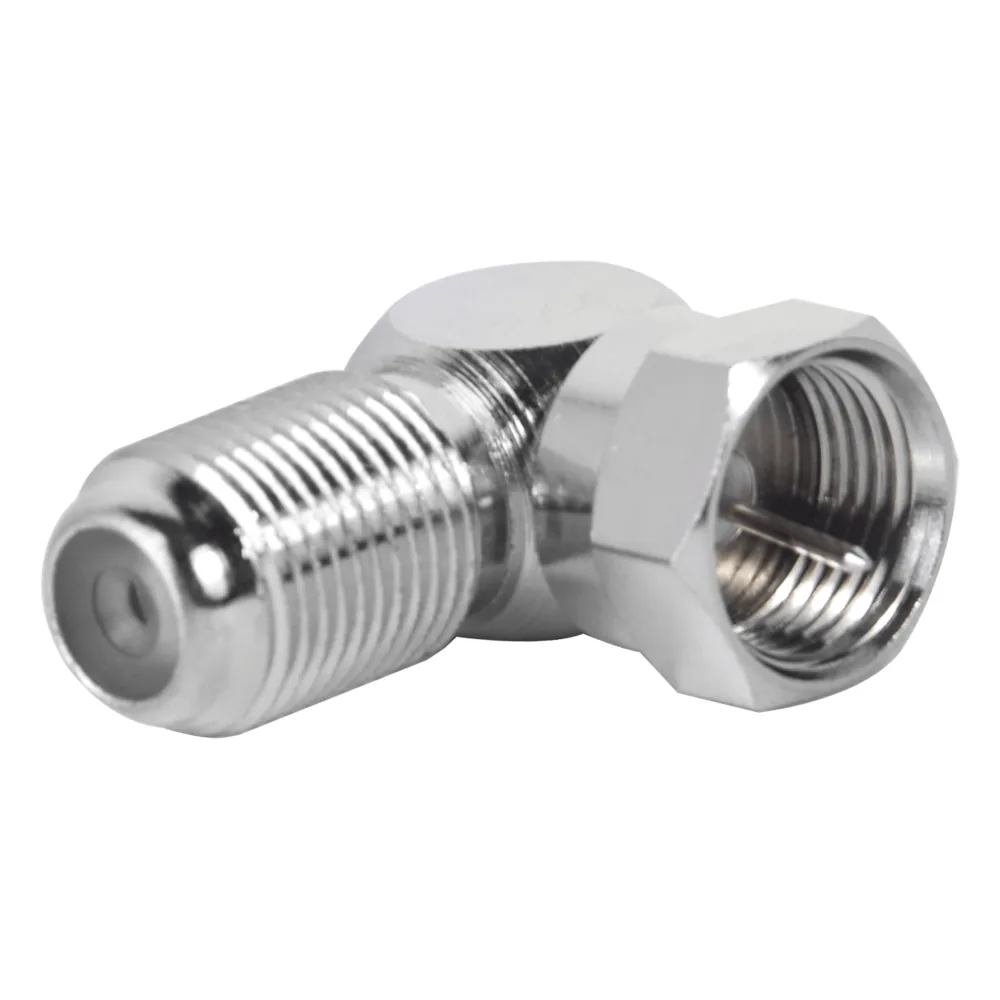 Adaptador en Ángulo Recto para 75 Ohm, de F Macho a F Hembra, Níquel/ Níquel/ Polietileno.