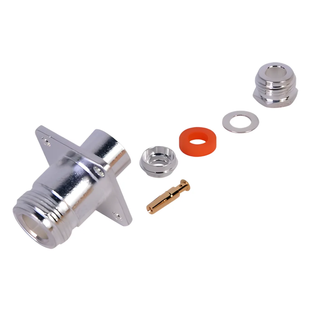 Conector N Hembra, montaje con 4 perforaciones a 18 mm.