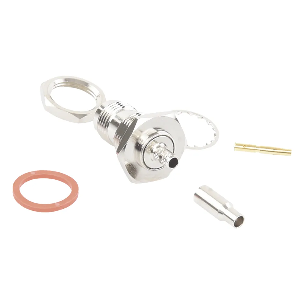 Conector TNC Hembra de montaje en Chasis tipo D Plano y anillo plegable para RG-174/U, 8216.