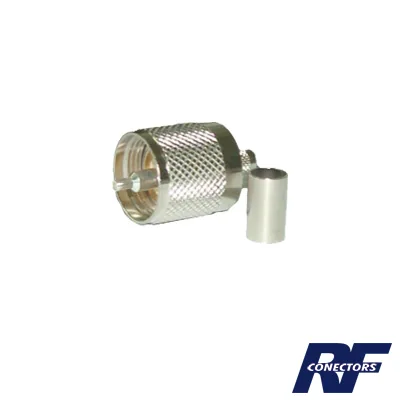 Conector UHF Macho (PL-259) de Anillo Plegable para Cable Coaxial RG-8/X, 9258, LMR-240, Níquel/ Plata/ Baquelita.