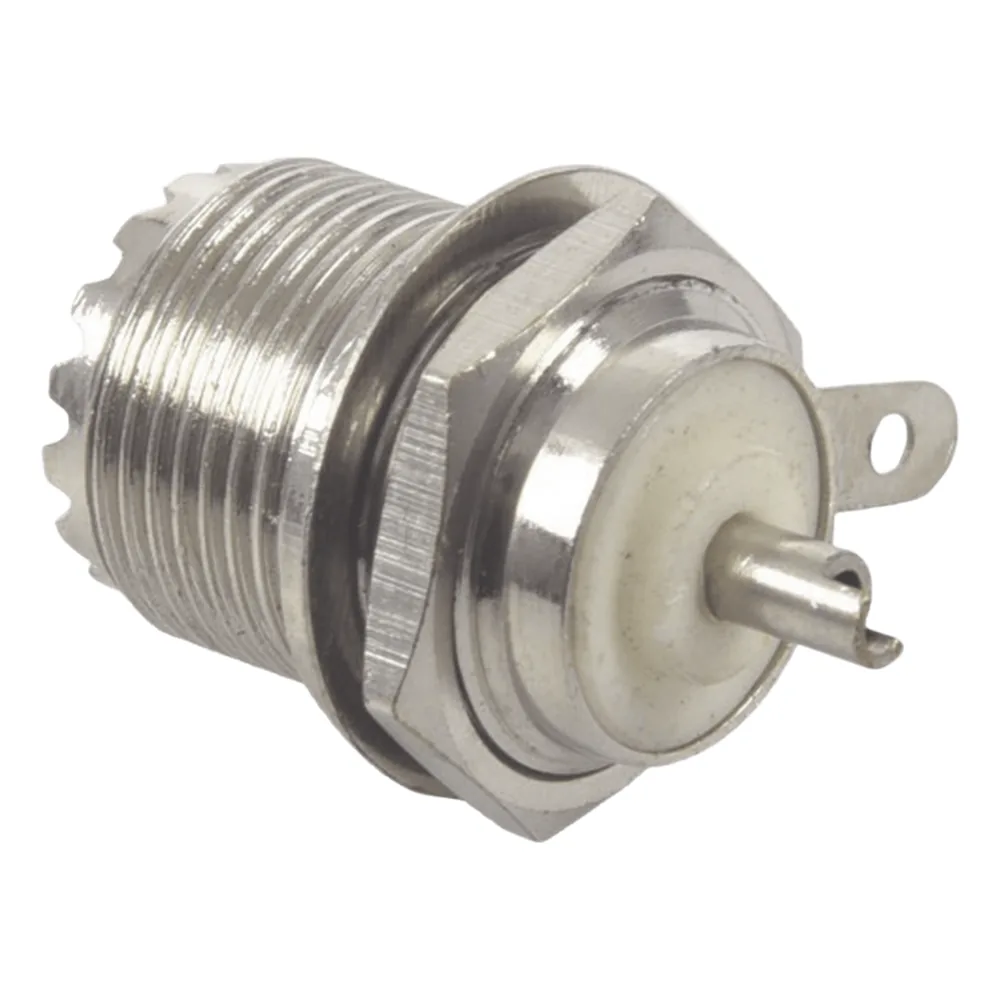 Conector UHF Hembra (SO-239) en Línea, Montaje Frontal en D Plano, Níquel/ Plata/ Teflón.