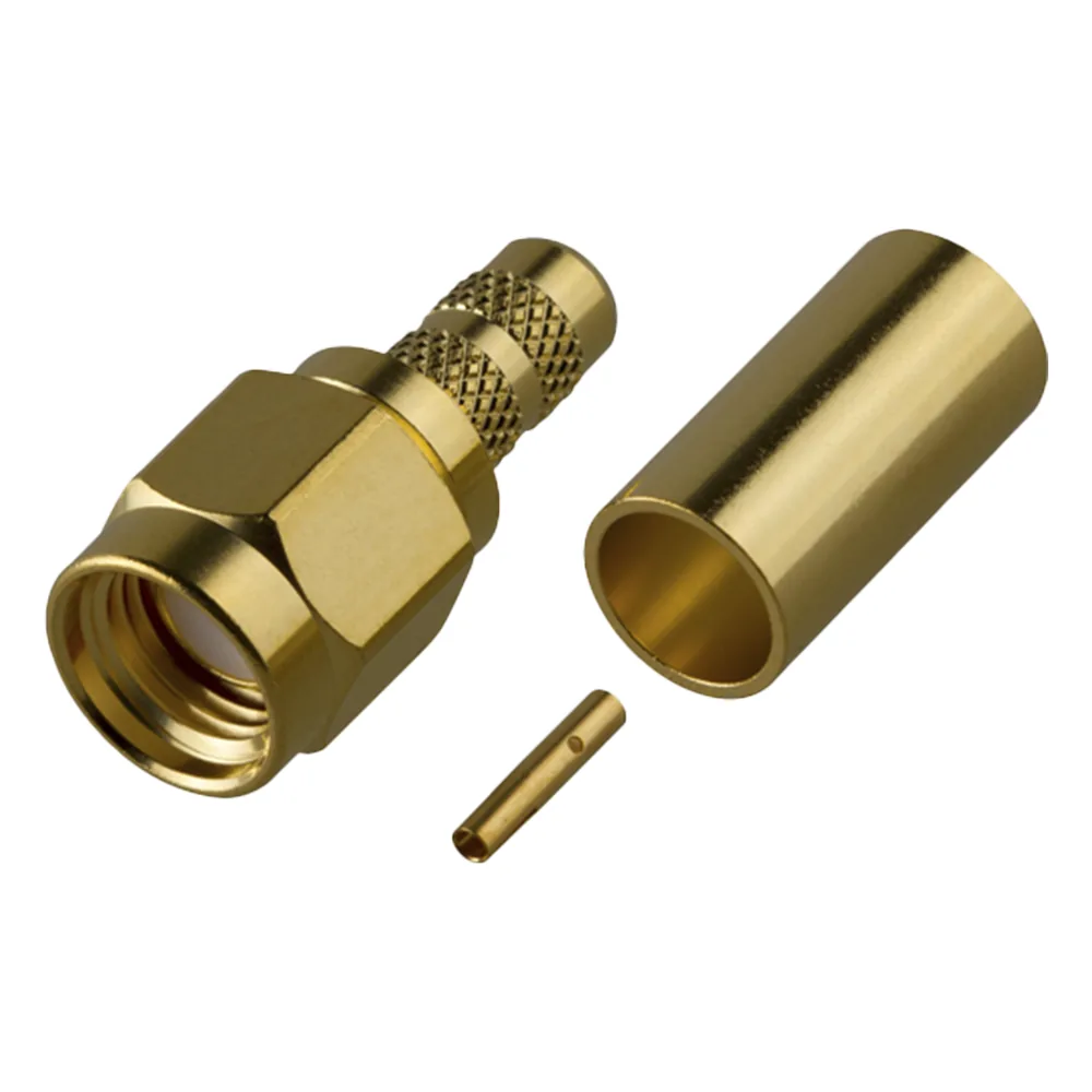 Conector SMA Macho Inverso de Anillo Plegable para cables 8240, RG-58/U, Oro/ Oro/ Teflón.