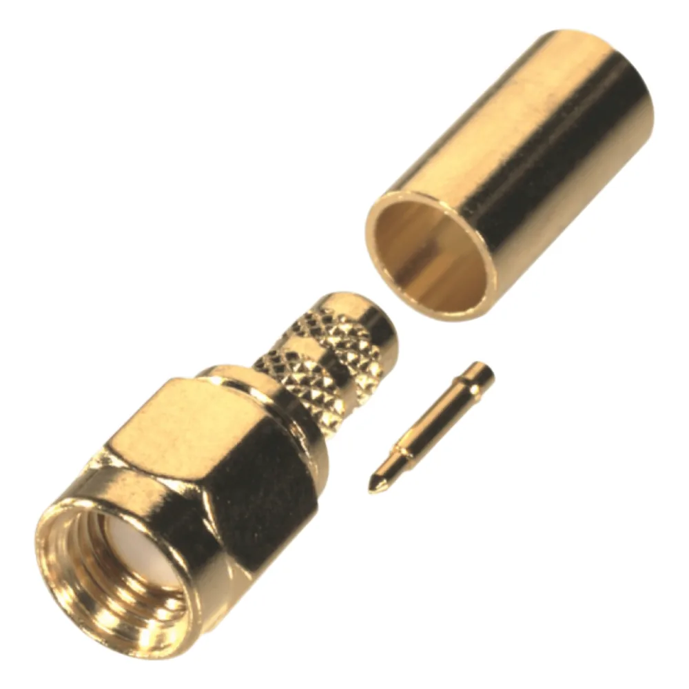 Conector SMA Macho de Anillo Plegable para Cable RG-58/U, Oro/Oro/Teflón.