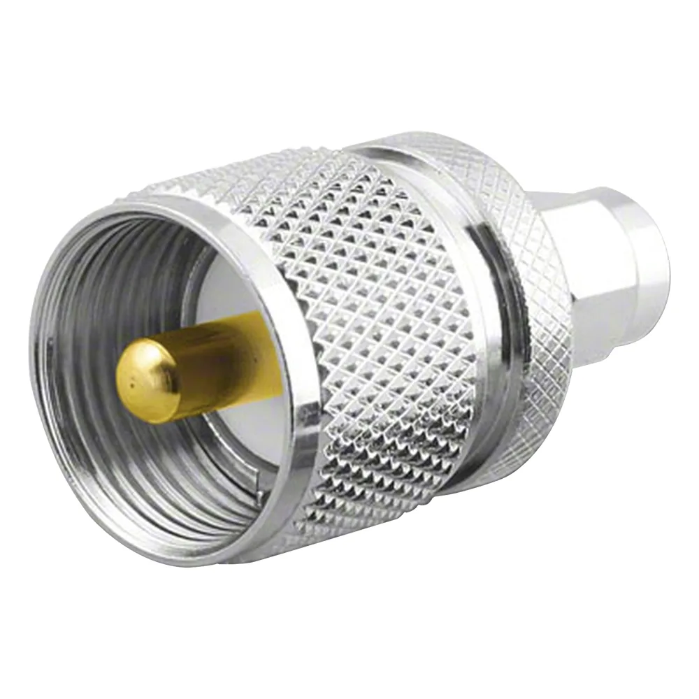 Adaptador en Línea, de Conector SMA Macho a UHF Macho (PL-259), Níquel/ Oro/ Teflón.