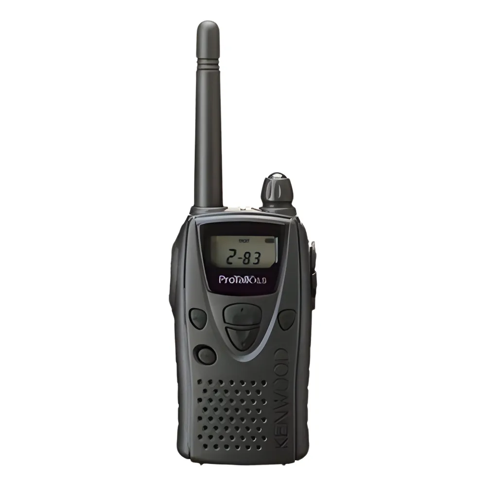 Radio KENWOOD 458-470 Mhz, 1 W, 15 canales. Incluye antena, batería y cargador.