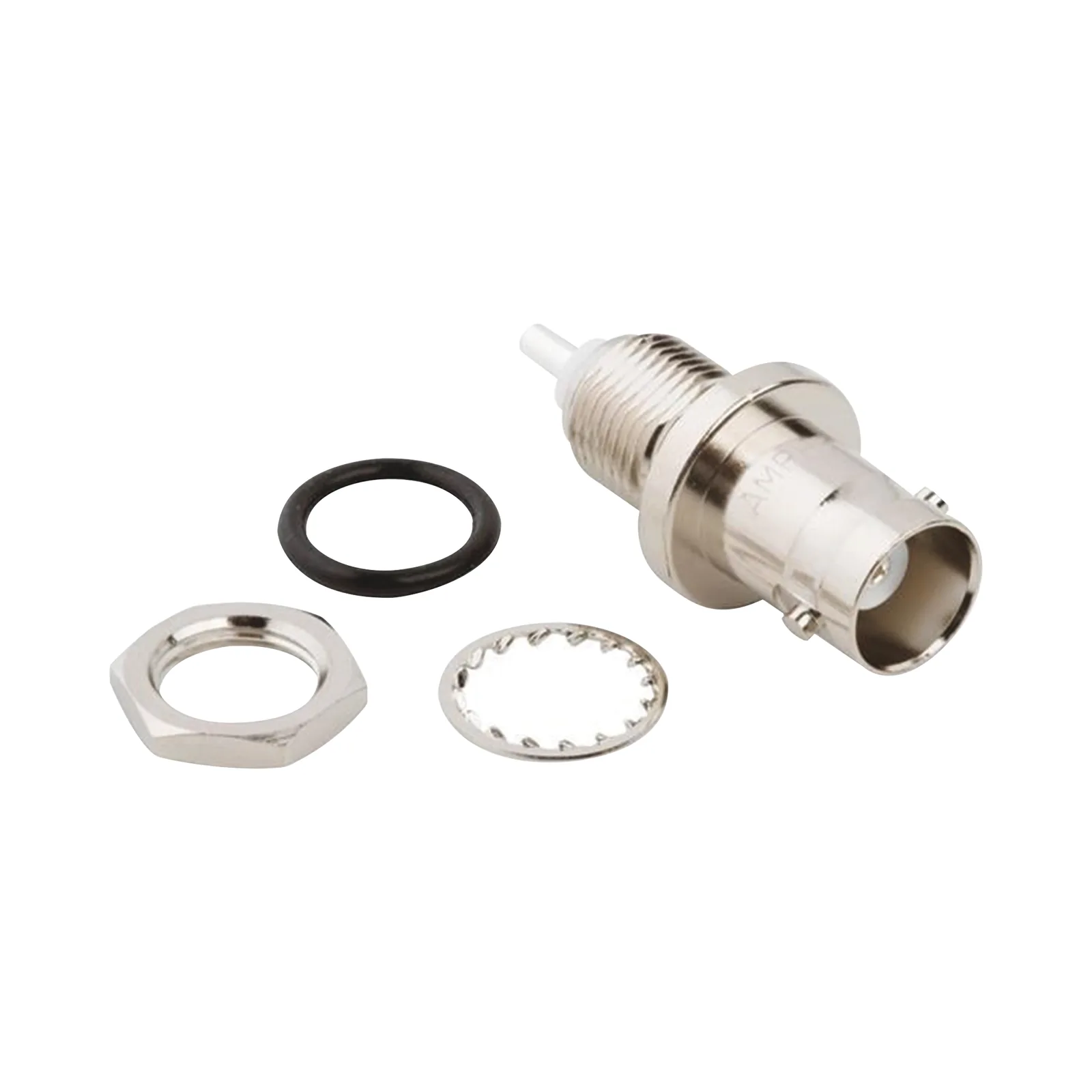 Conector BNC Hembra para Chasis en Doble D Plano, 4 GHz, Amphenol UG-657/U, Níquel/ Plata/ Teflón.