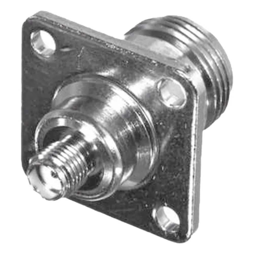 Adaptador en Línea para Panel de SMA Hembra a N Hembra, Montaje Trasero para 18 mm entre Centros, Níquel/ Oro/ Teflón.